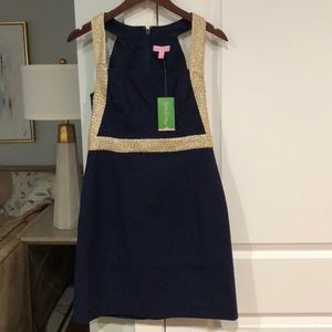 NWT Lilly Pulitzer Eliana Shift Dress  Navy/Gold 2